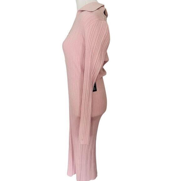 NWT EXPRESS Pink Ribbed Bodycon Long Sleeve Midi Dress,button front size Medium - Picture 4 of 7